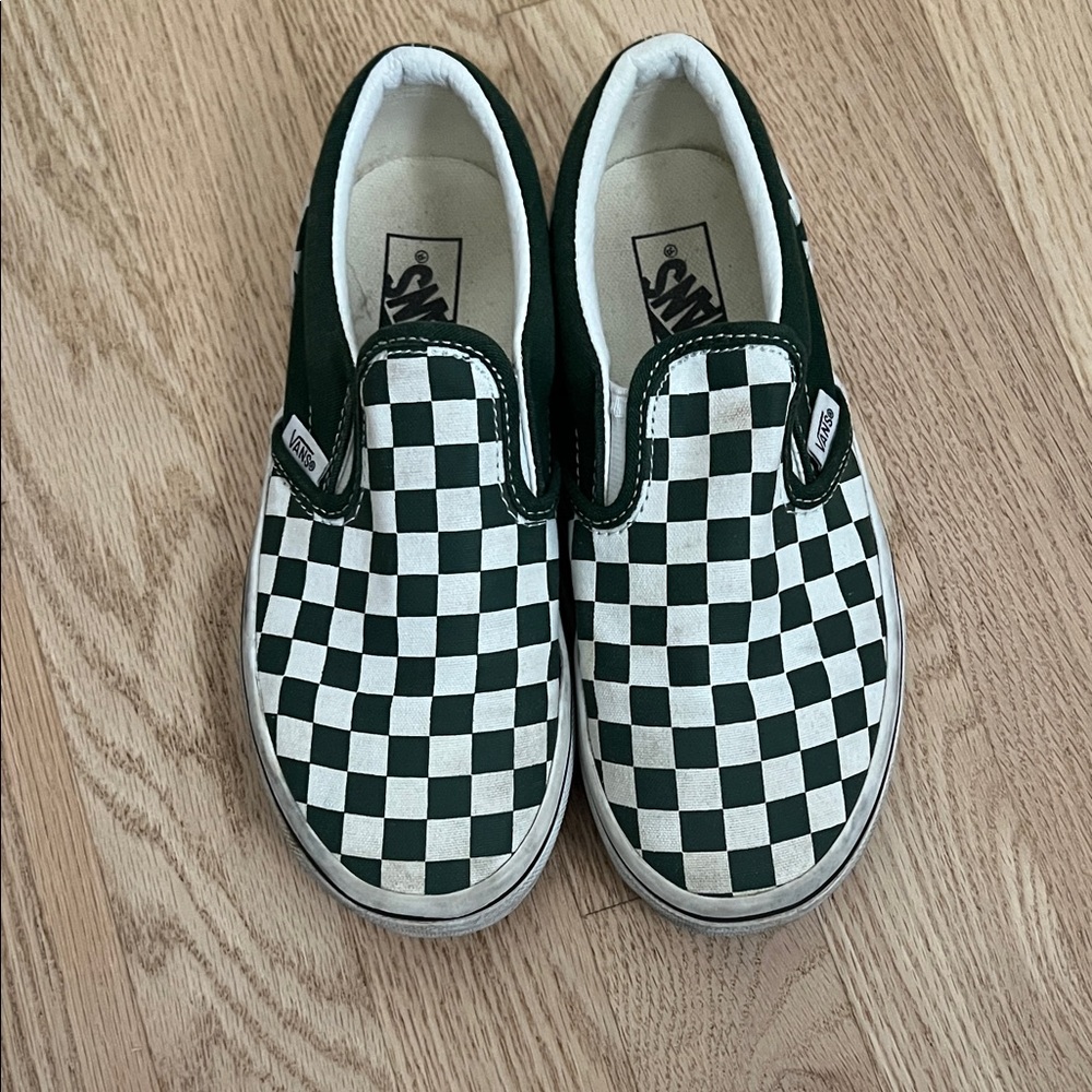 Vans Kids Slip-On Checkerboard Sneakers - Green & White size 1.5